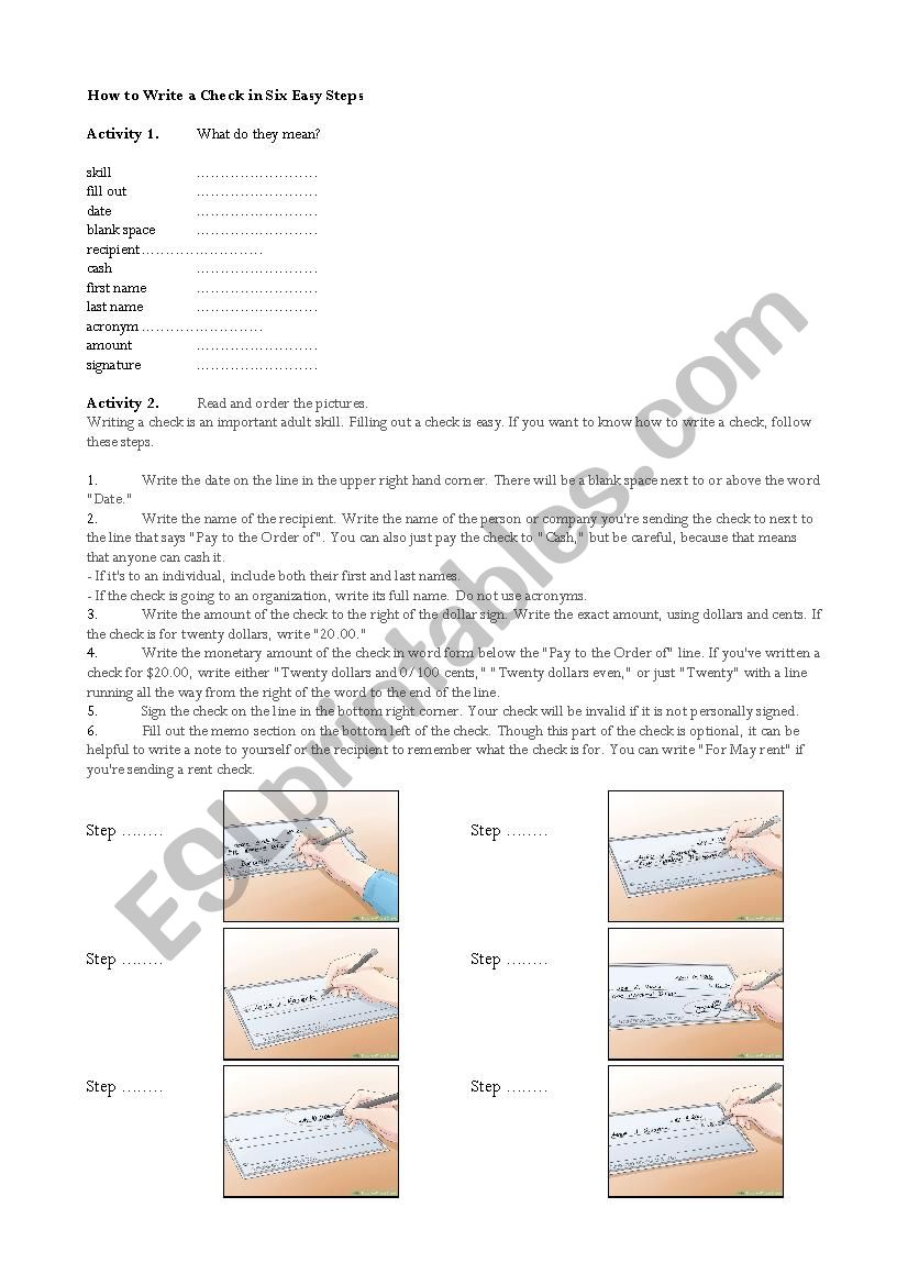 How To Write A Check ESL Worksheet By Rjv3333