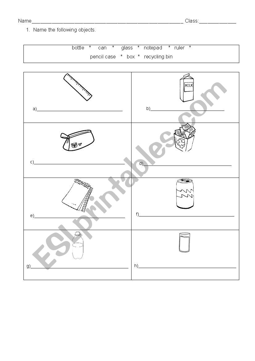 Recycling objects to name worksheet