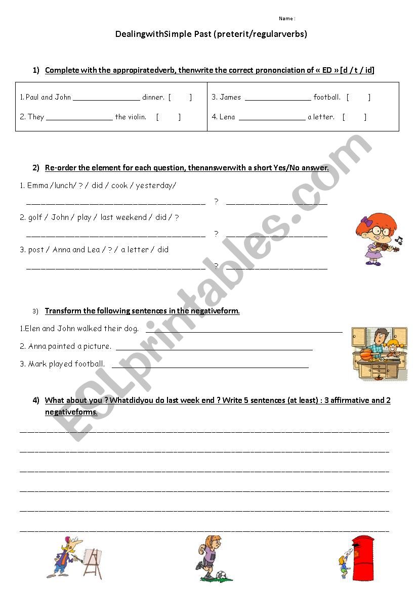 Past Simple : regular verbs worksheet