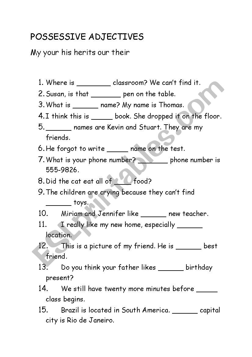 Possessive Adjectives 2 worksheet