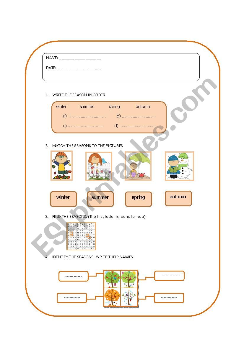 SEASONS worksheet