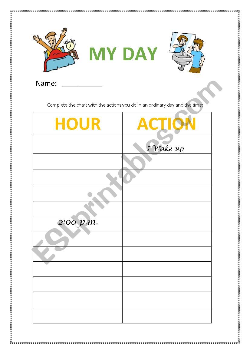 Timetable actions worksheet