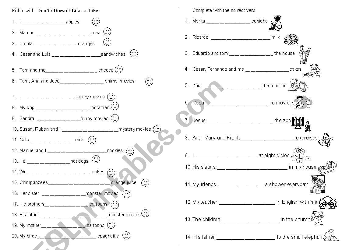 like - don´t like - ESL worksheet by cire.je