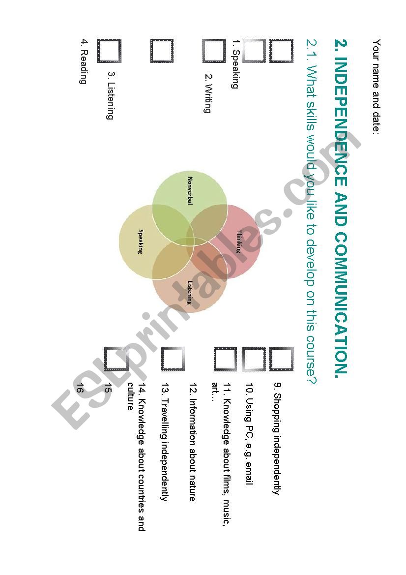 Identifying skills worksheet