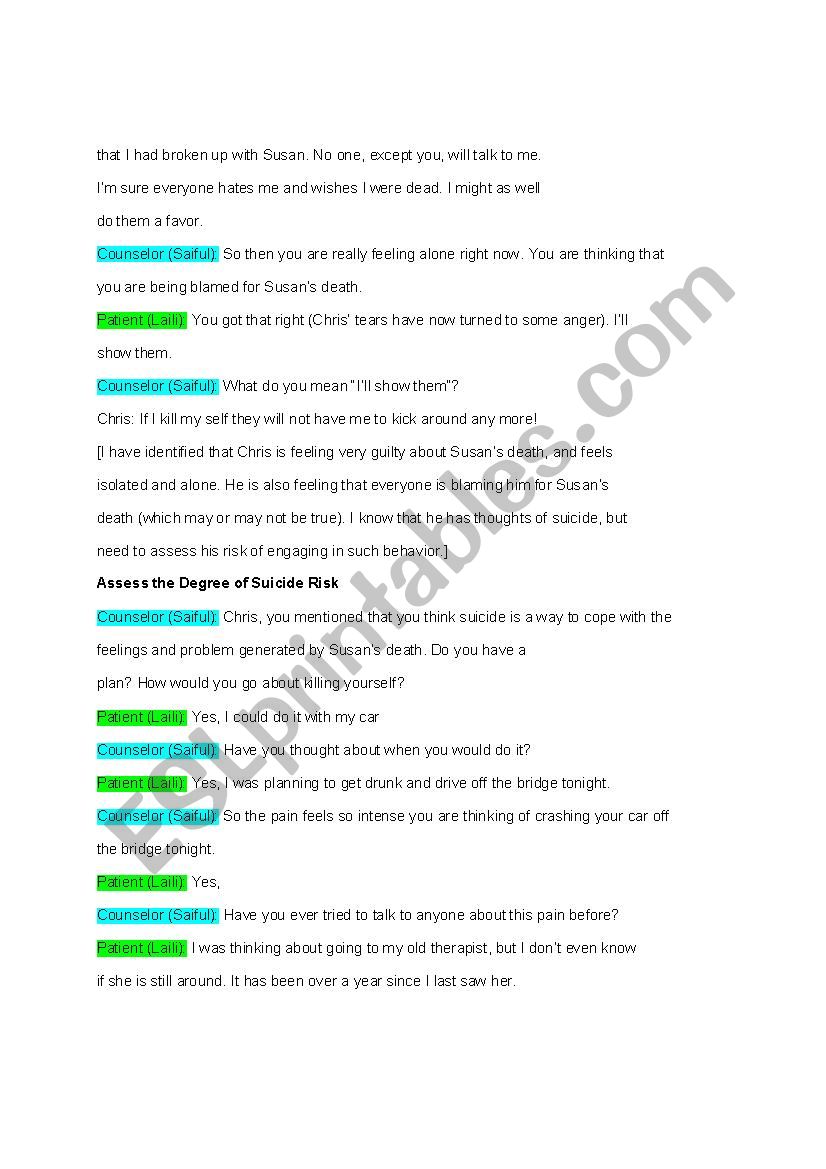 Councelling Script Esl Worksheet By Saifulamer