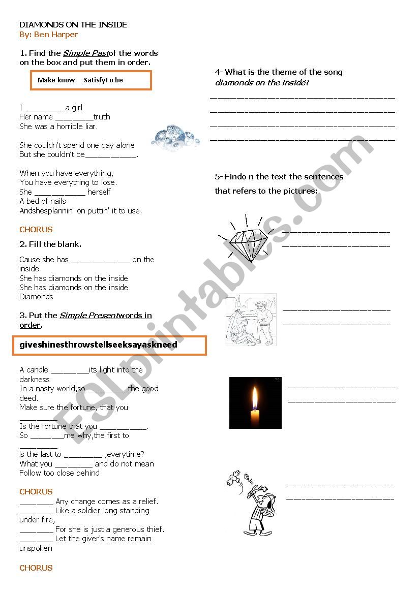 DIAMONDS ON THE INSIDE worksheet