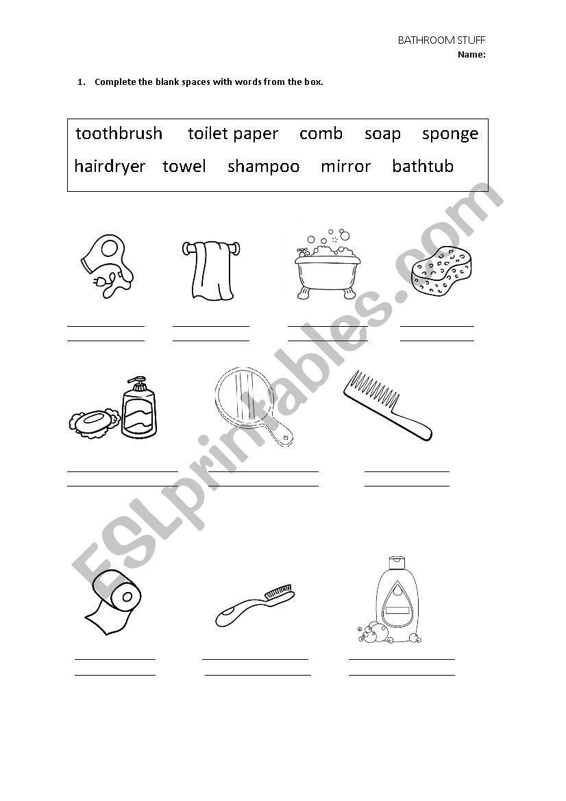 bathroom stuff worksheet