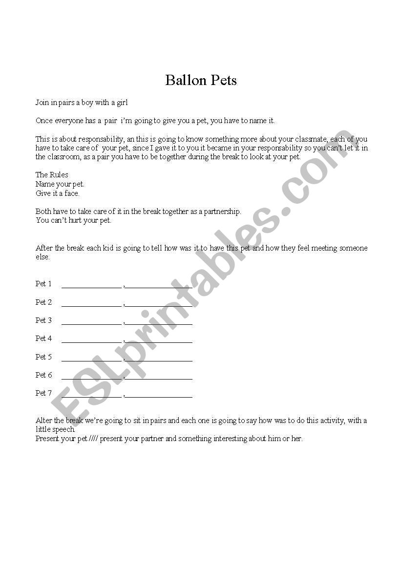 Icebreaker with ballons worksheet