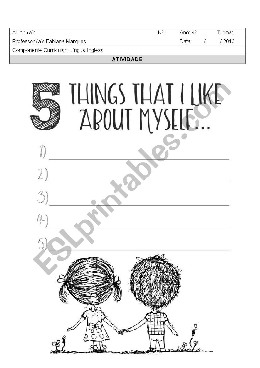 Things I Love About Myself Worksheet