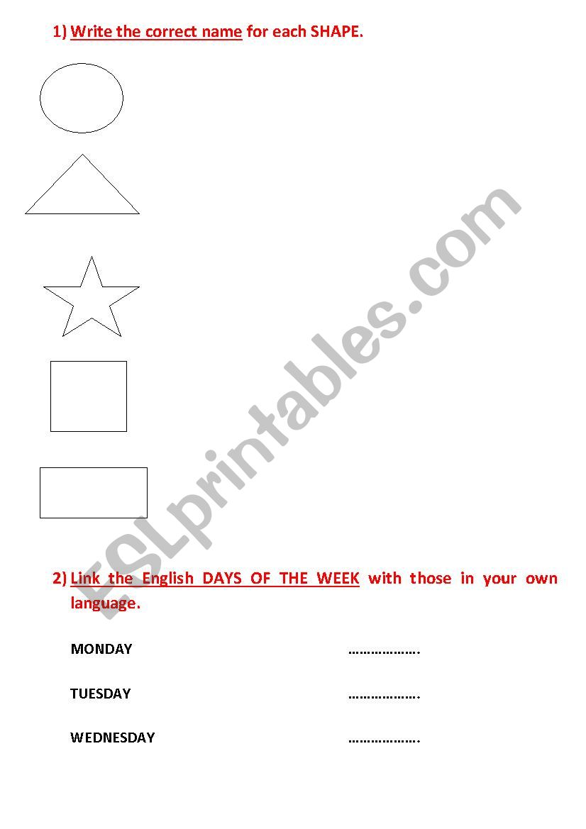Vocabulary practice_shapes, days of the week, seasons, means of transportation