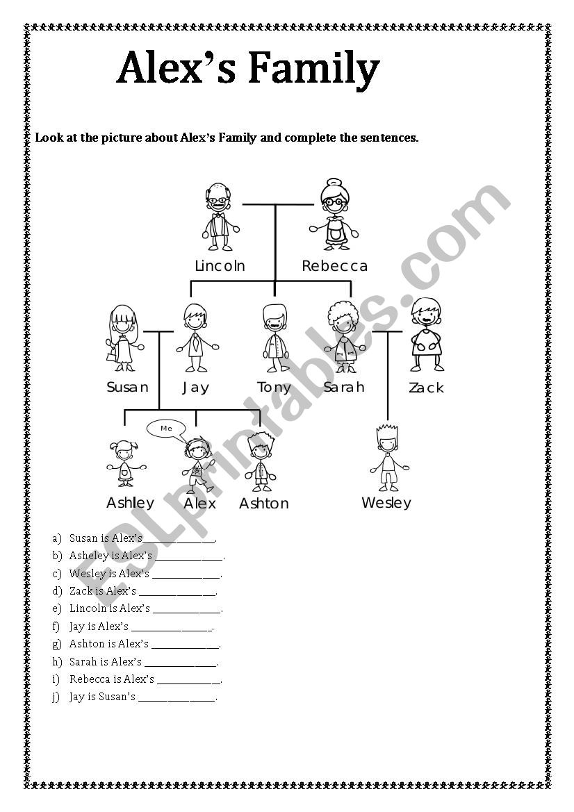 Alex´s Family - ESL worksheet by Nessa2002