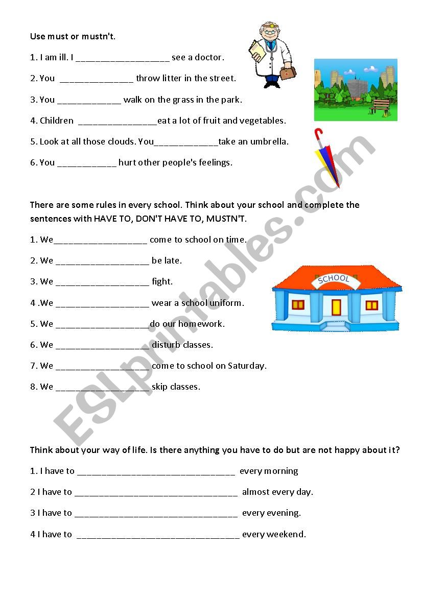 HAVE TO, DON´T HAVE TO, MUSTN´T - ESL worksheet by zgremete