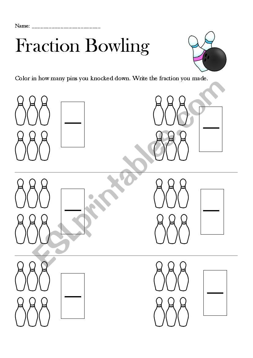 Fraction Bowling worksheet