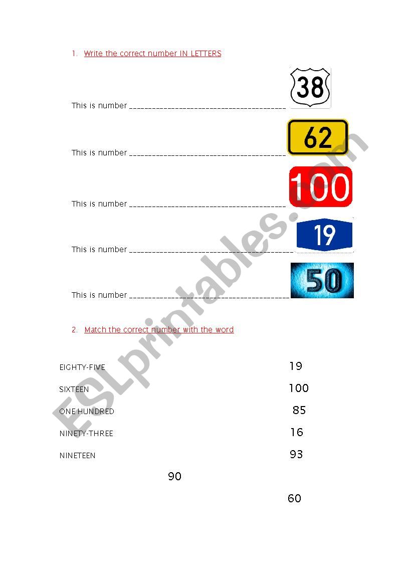 Number Spelling 1 100 ESL Worksheet By AleRomano