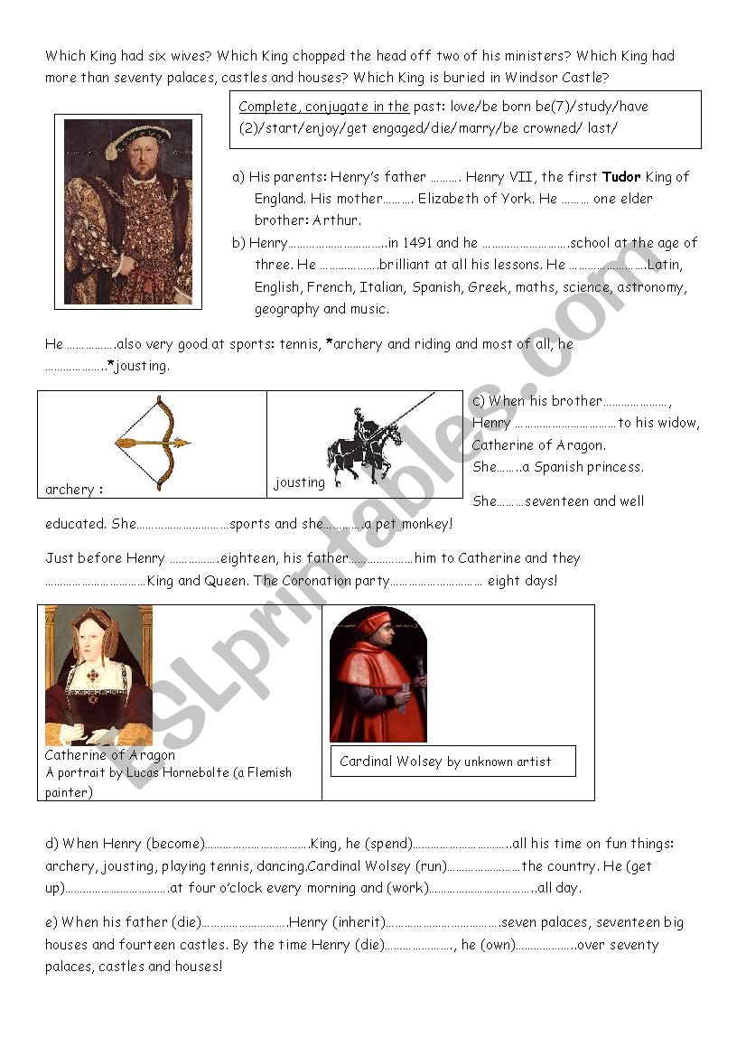 Henry VIII    past simple worksheet