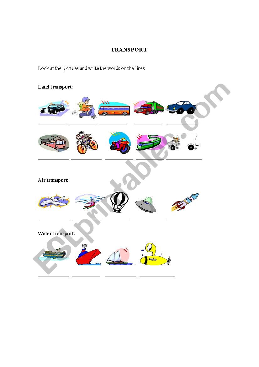 Means of transport worksheet