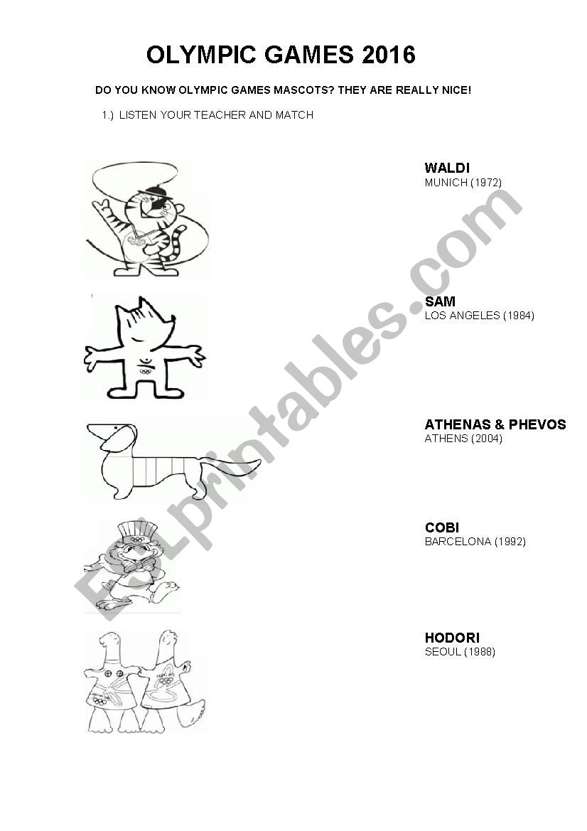 olympic games.mascots worksheet