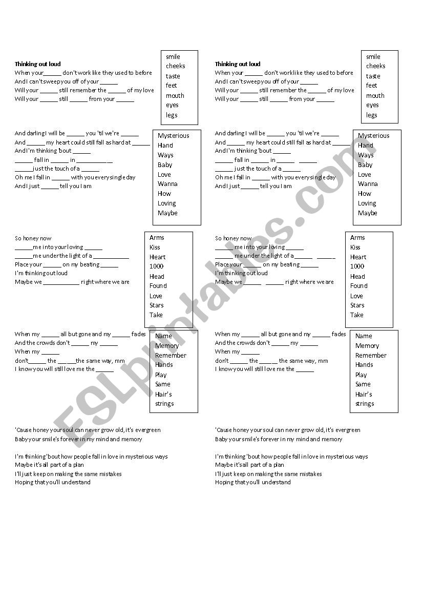 Thinking Out Loud worksheet