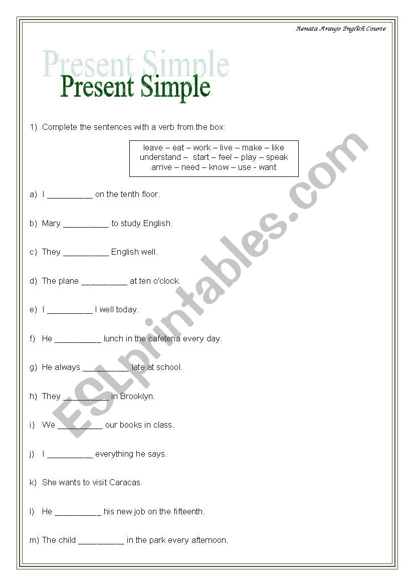 Present Simple - ESL worksheet by RenataAraujo