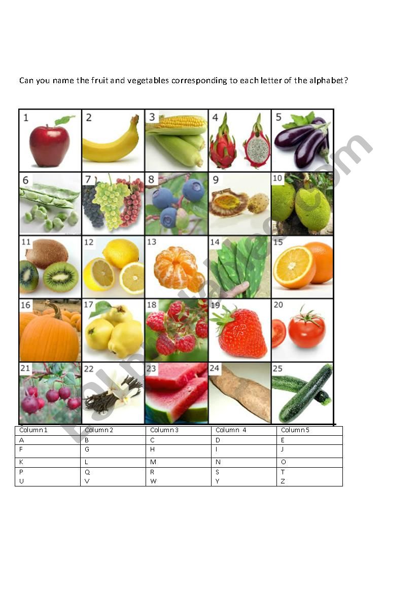 complete the fruit and vegetable chart - ESL worksheet by ...