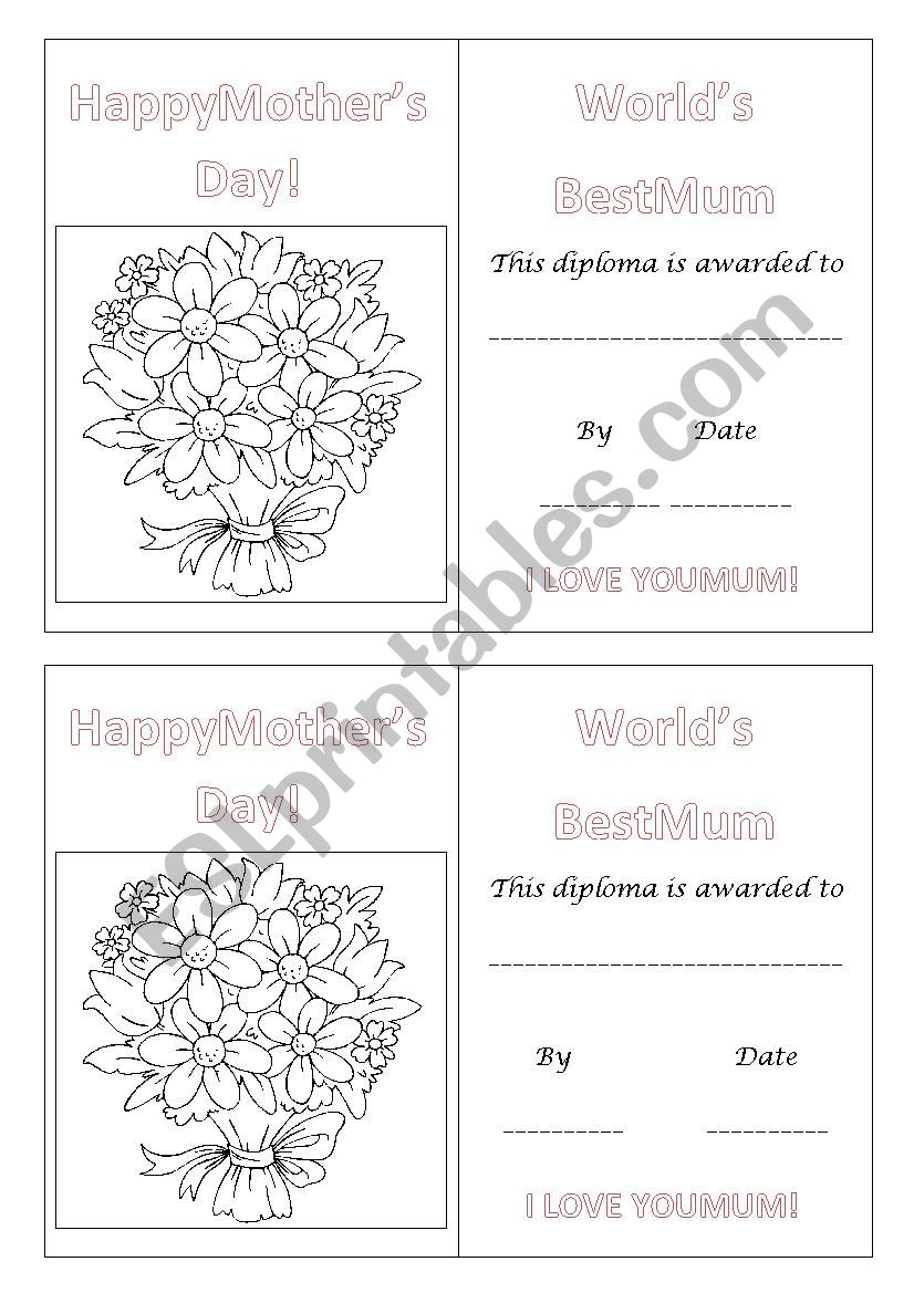 Mothers Day Postcard worksheet