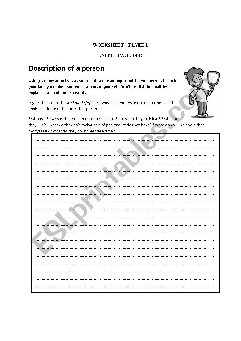 Describe a person  worksheet