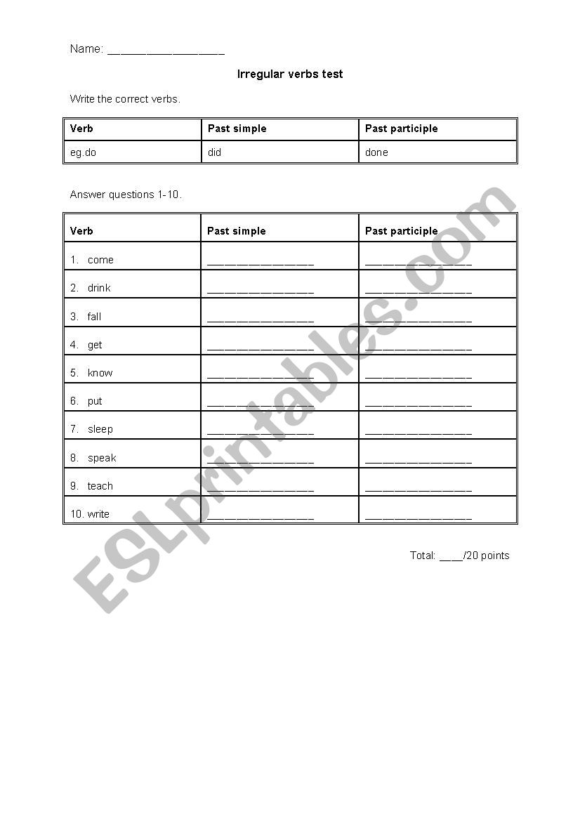 Irregular verb test 1 (past simple & past participle)