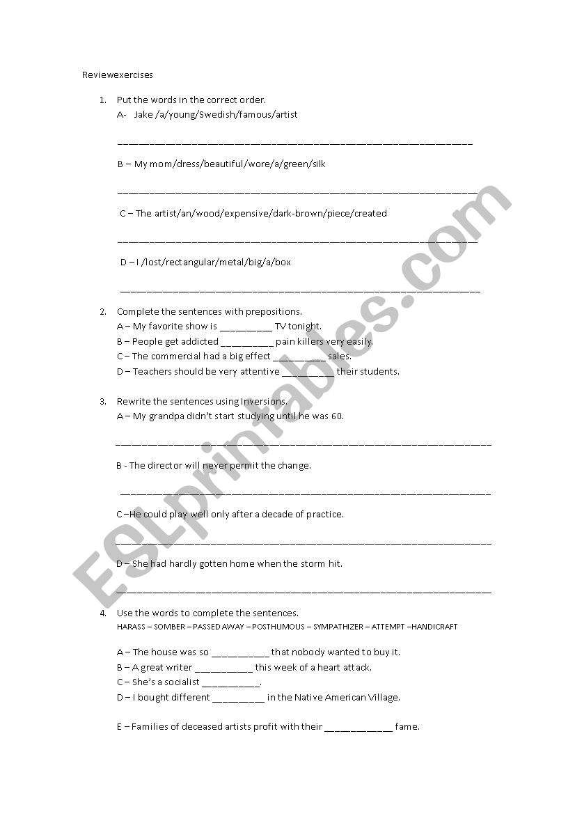 Inversions  worksheet