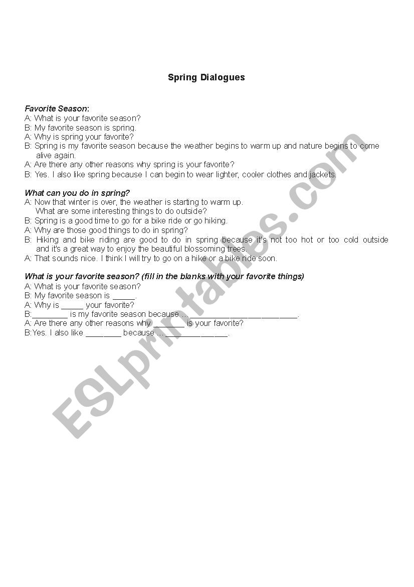 Spring Dialogue worksheet