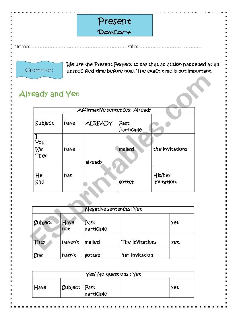 Present Perfect  worksheet