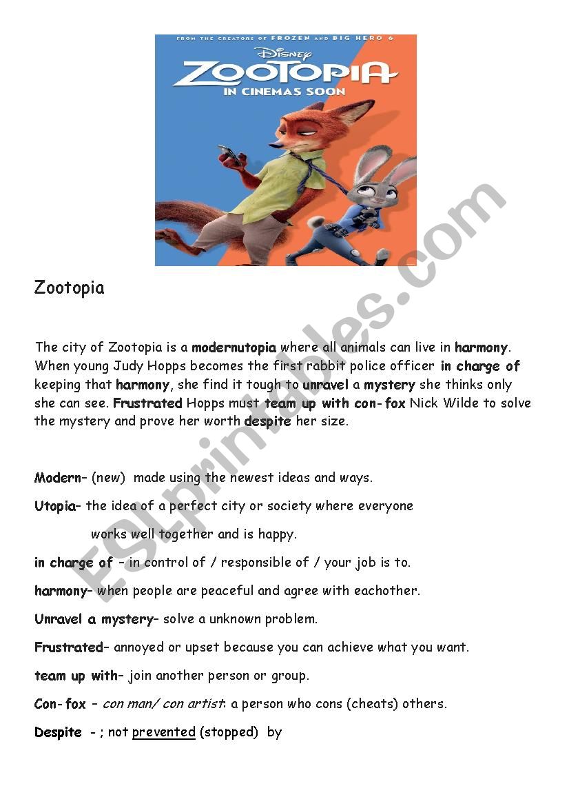 Zootopia Battleships worksheet