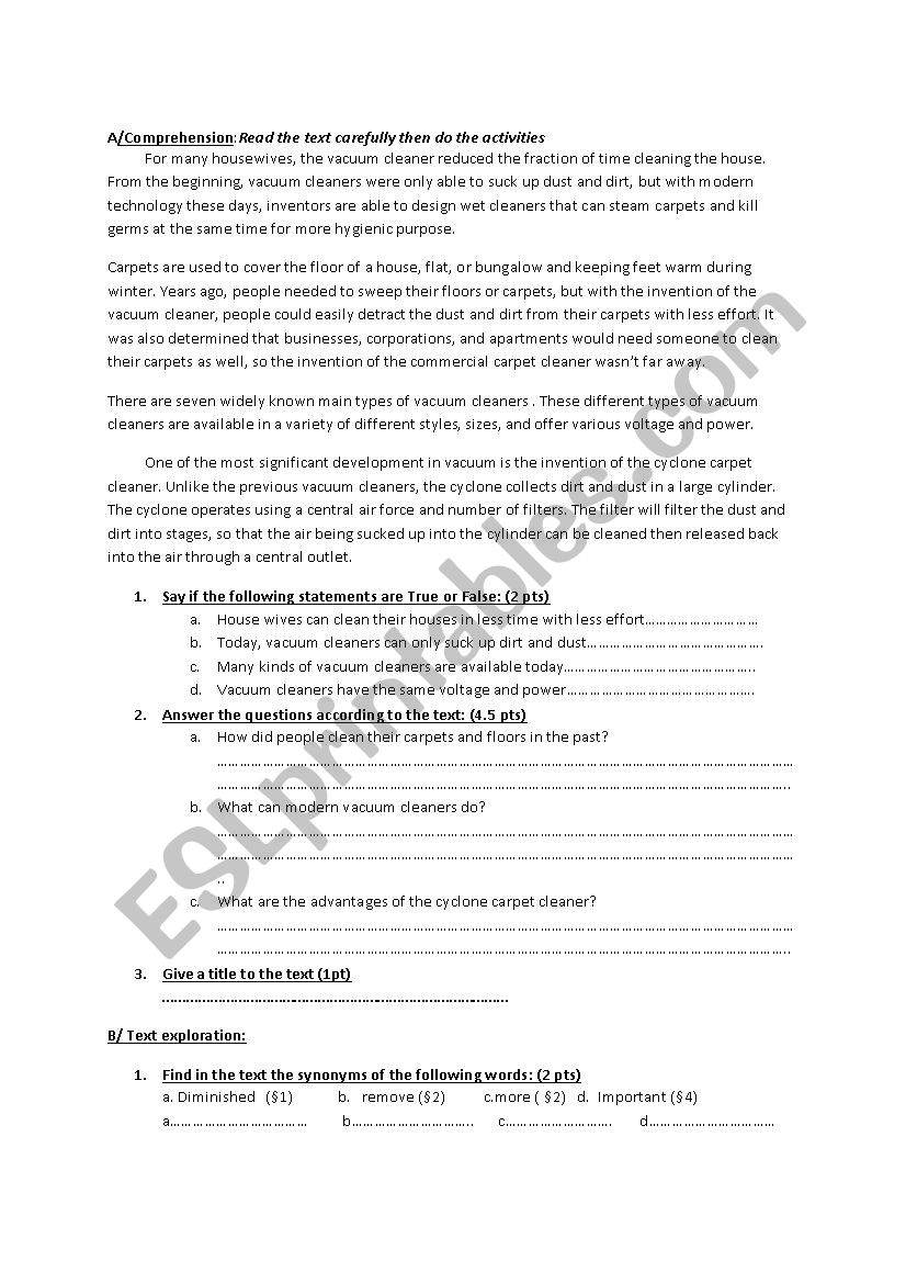 The Vacuum Cleaner - ESL worksheet by Zak61