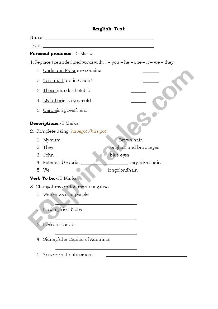 English Test Elementary worksheet
