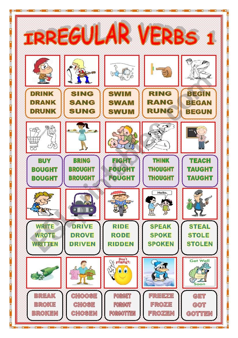 IRREGULAR VERBS POSTER 1 ESL Worksheet By Sumerce