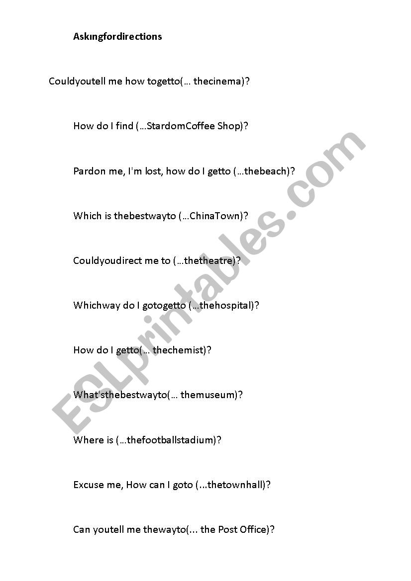 asking directions worksheet