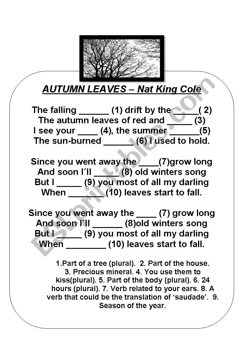 AUTUMN LEAVES  Nat King Cole worksheet