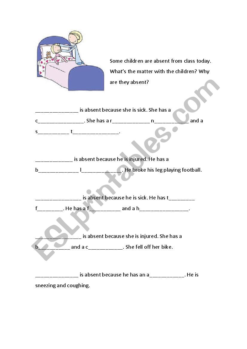 Absent Children Gap Fill worksheet