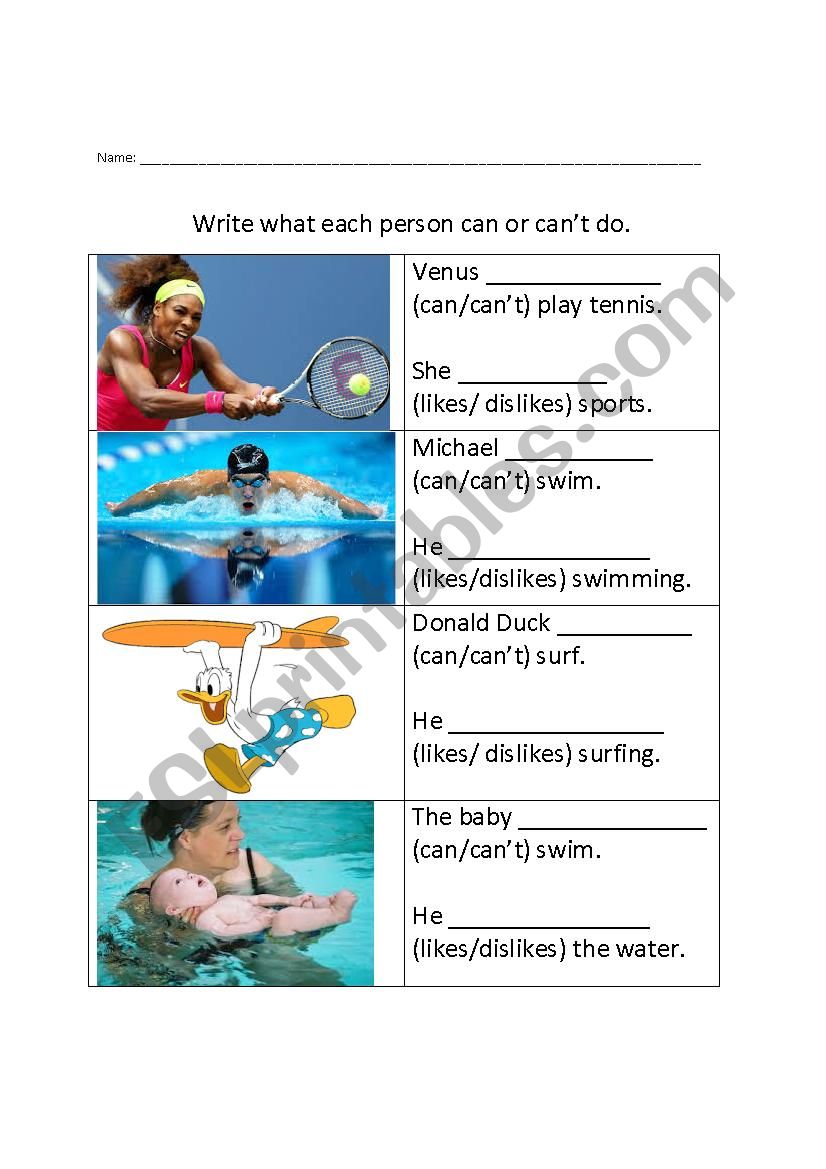 ESL Sports theme + verbs Can + like
