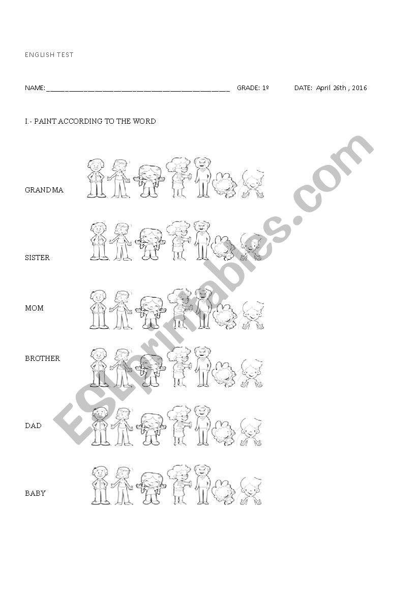 Family Test worksheet