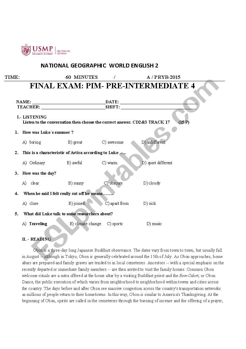 Final Exam BASIC 8 worksheet