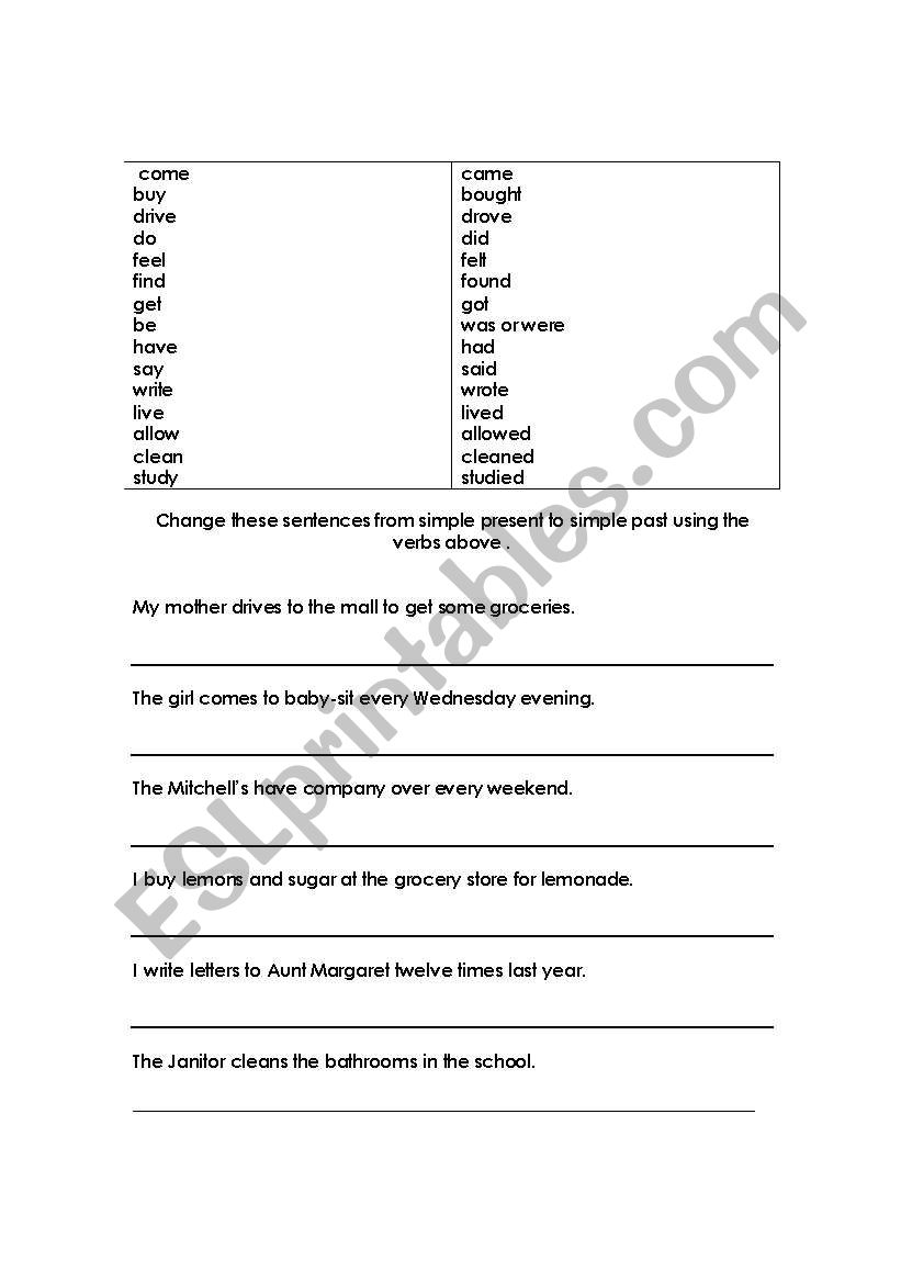 regular and irregular verbs  worksheet