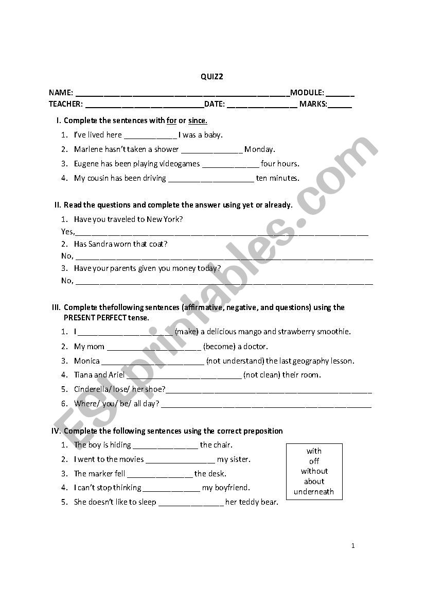 Verbs tenses Quiz worksheet