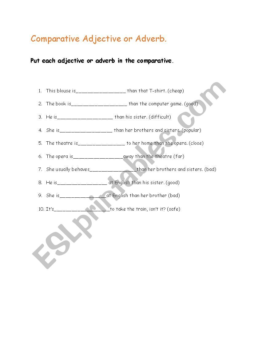 comparative adjective or adverb