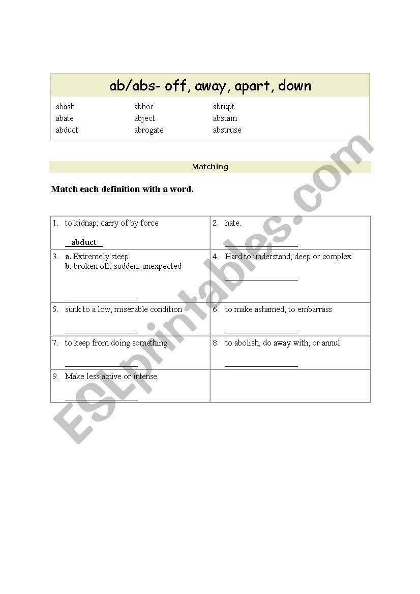 Root words worksheet