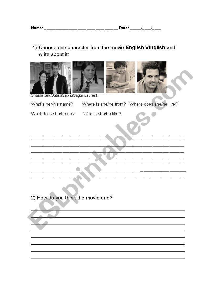 english vinglish worksheet