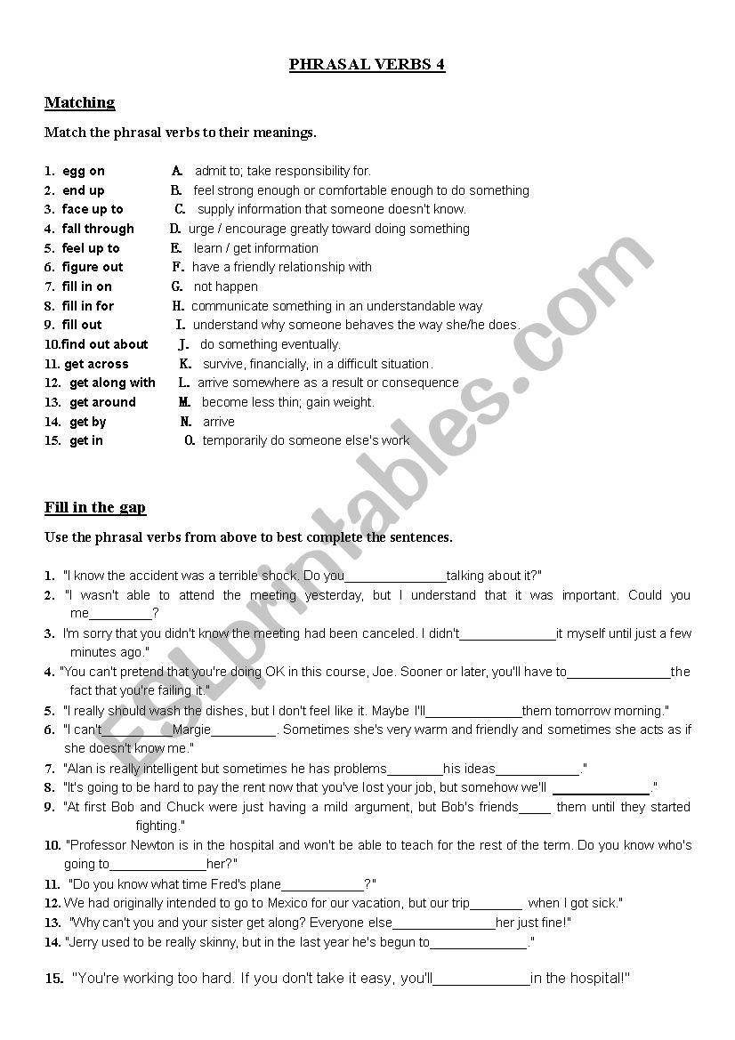 Phrasal Verbs (4/10) worksheet