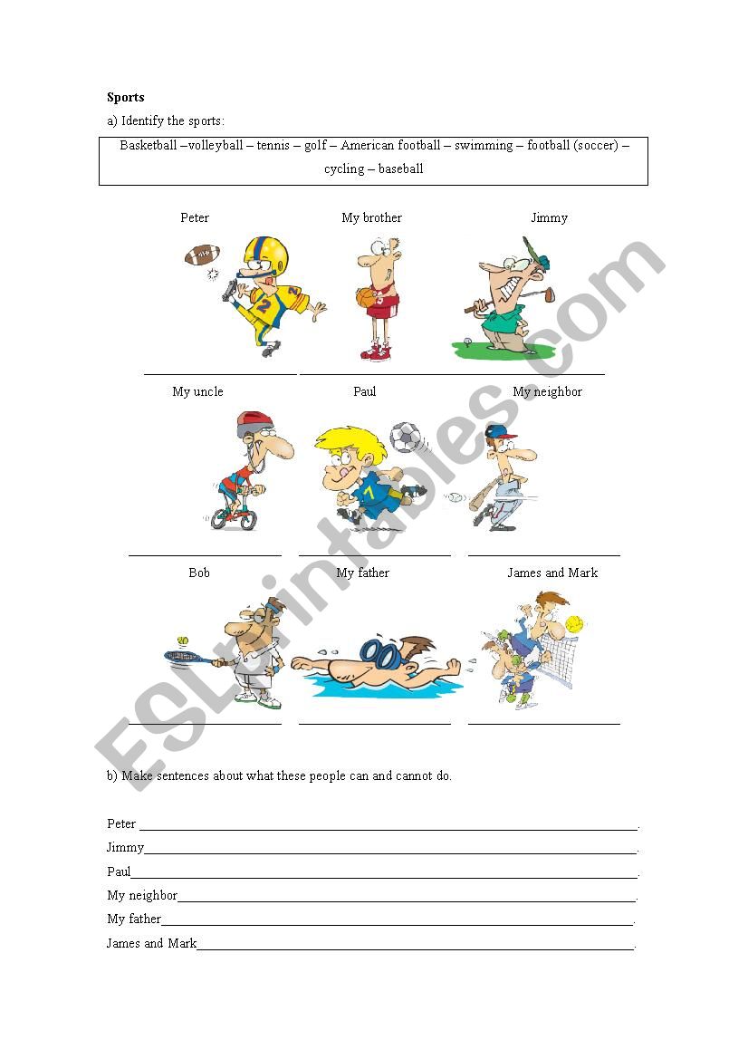 Sports + can/cannot worksheet