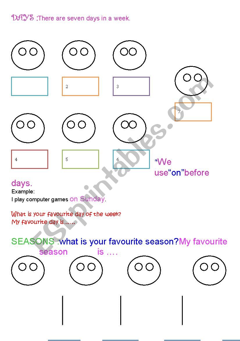 Days - Seasons  worksheet