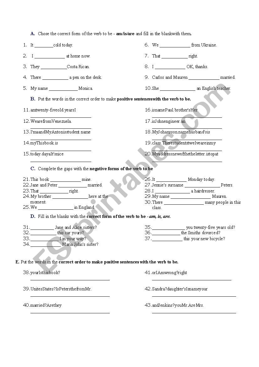 Verb Be - Practice worksheet