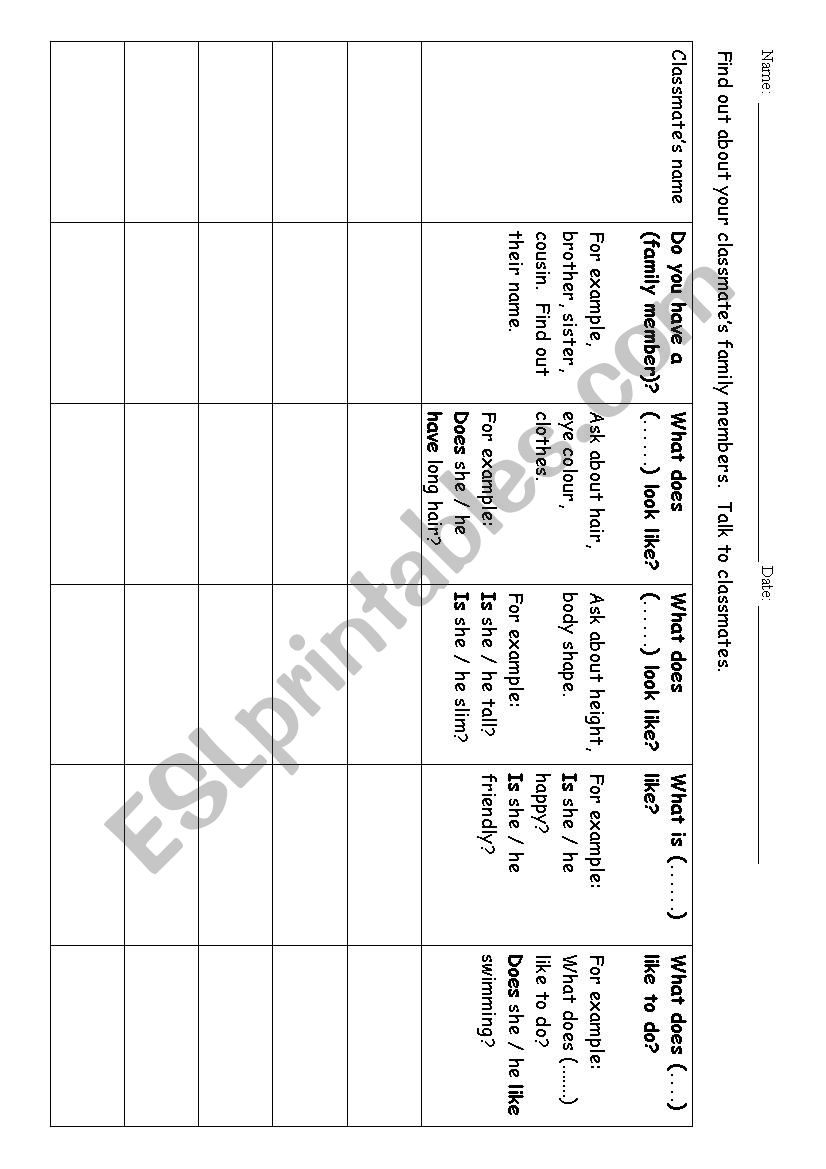 Finding out about classmates´ family members - survey - ESL worksheet ...